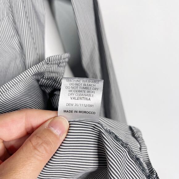 Reiss US 2 Black White Pinstripe Ruffle Mock Neck Long Sleeve Blouse Top Cotton - Picture 11 of 11